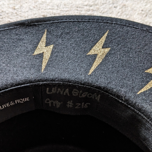 Luna Blum x Olive & Pique OOAK Hand Painted Lightning Bolt Wool Black Hat - Picture 5 of 16